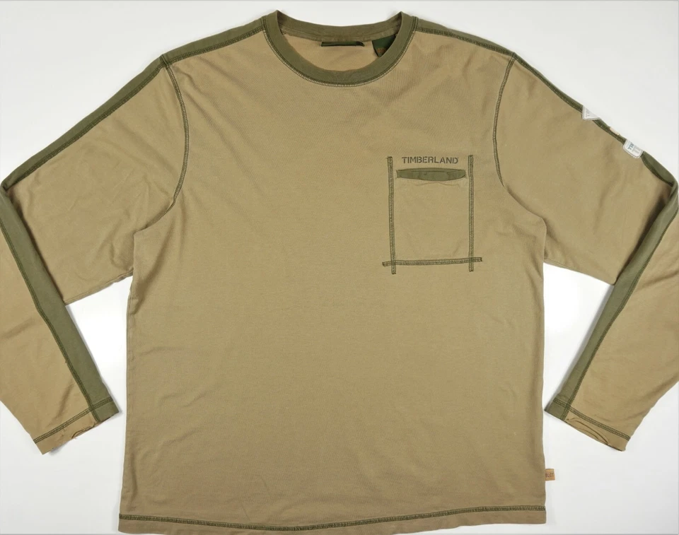 Camisa De Colección Timberland Para Hombre Mangas Largas TBL 73 Verde Militar Caqui Parcheada XL Foto 4 de 4