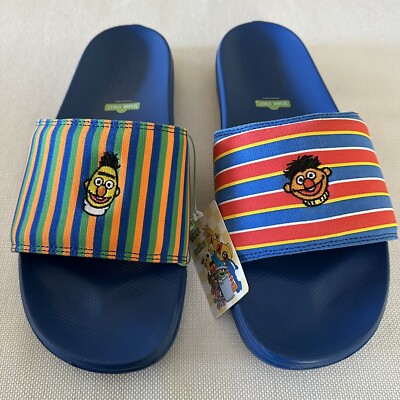 RARE VANS X SESAME STREET ERNIE AND BERT SLIDES Blue Men display picture 3
