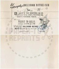 ED MURPHY'S HOLLYWOOD MATINEE CLUB MEMBERSHIP CARD - VINTAGE REPRINT