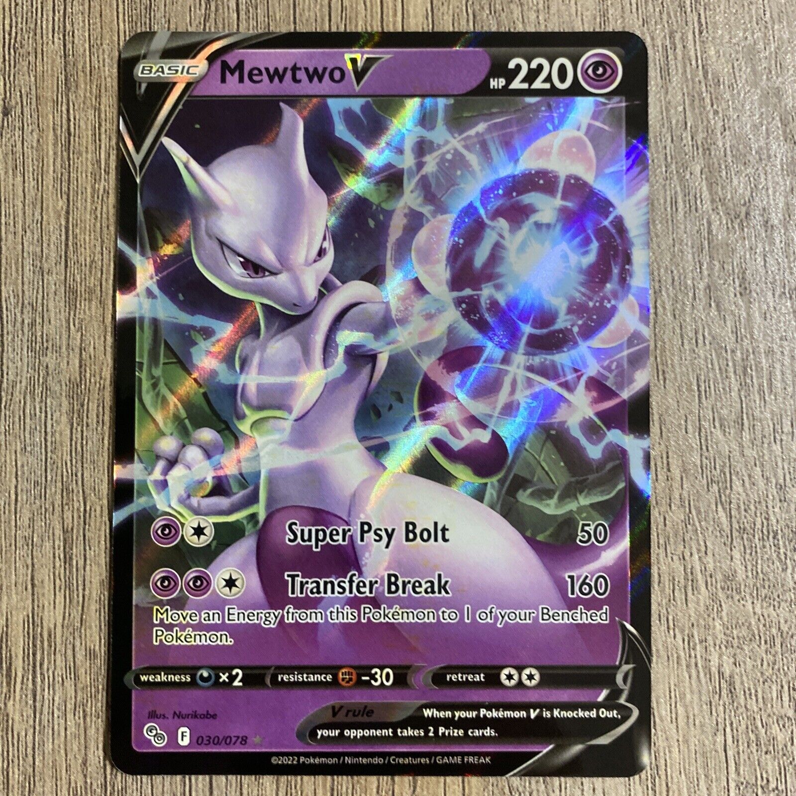 Pokemon Mewtwo V 30 Pokemon Go Ultra Rare Holo Card + Top Loader