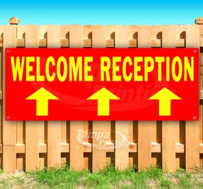 WELCOME RECEPTION UP RED/YEL Advertising Vinyl Banner Flag Sign Many Sizes ARROW