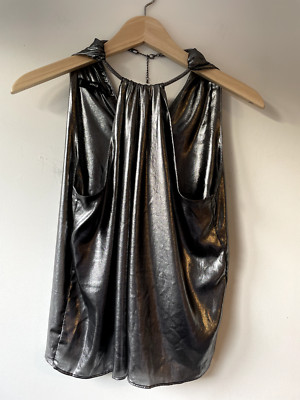 Neckholder-Top Mango Größe XS weich metallic silber gelegentlich