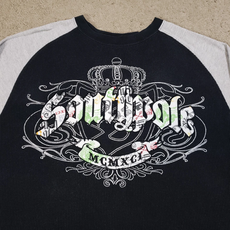 复古 Y2K Southpole 衬衫男式大号黑色灰色保暖古英语街头服饰 — 第 4/4 张图片