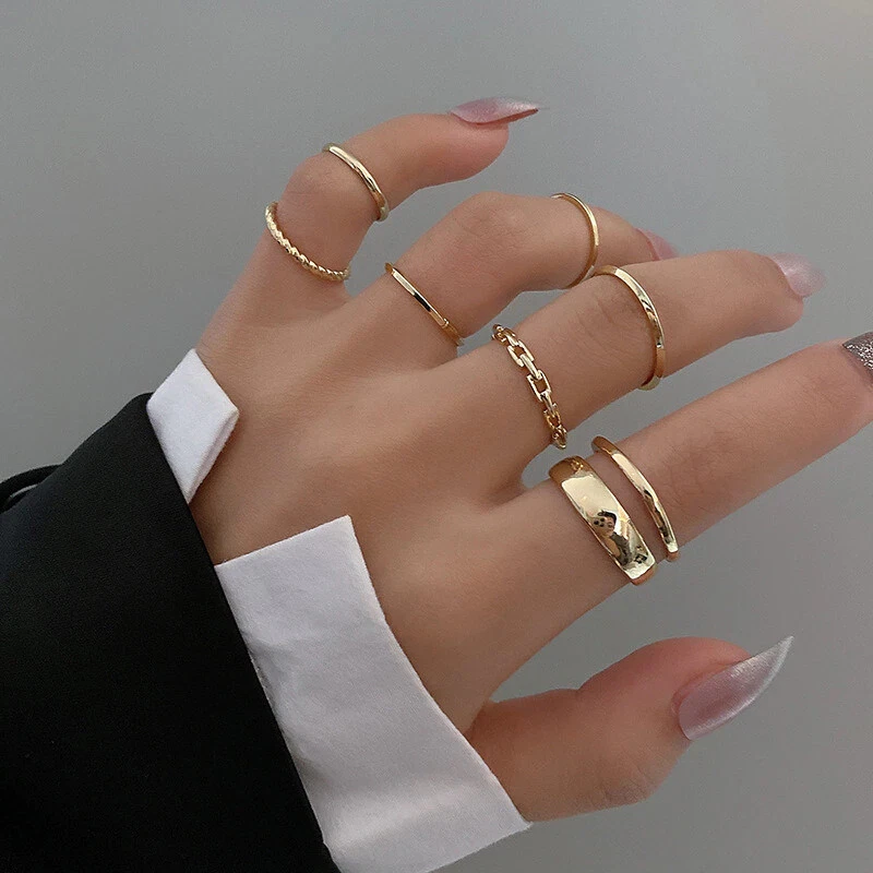 7pcs Rings Hot Selling Metal Hollow Round Opening Women Rings