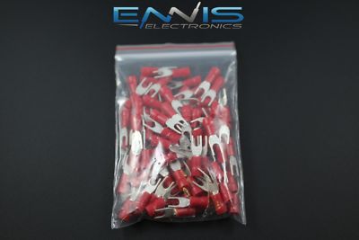 18-22 GAUGE VINYL SPADE #6 CONNECTOR 500 PK RED CRIMP TERMINAL AWG