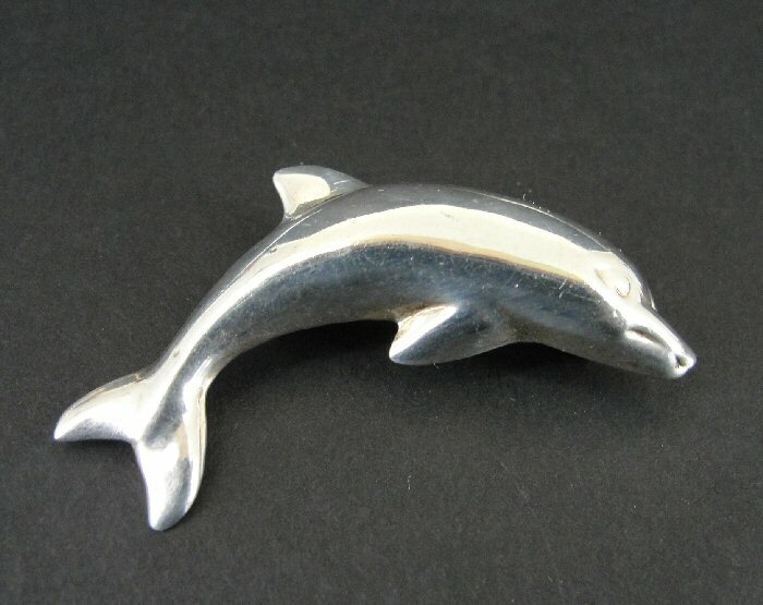 Pin Silver Dolphin Jumping dimensional Sterling S… - image 1