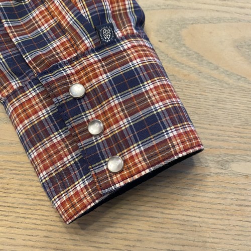 VTG Rockmount Ranch Wear Shirt Pearl Snap Mens 17 M Blue Red Plaid Western USA - Picture 19 of 20