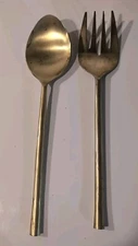 MCM SALAD UTENSILS Servers Fork & Spoon Brass/Gold Tone Sleek Handles Vintage