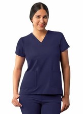 Adar Addition Women's Modern V-Neck Scrub Top Navy Medium A6008