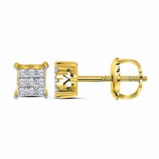 10kt Yellow Gold Womens Round Diamond Square Cluster Stud Earrings