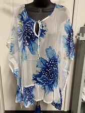 ANTICA SARTORIA BLUE AND WHITE PONCHO TOP OR COVER UP OS NWT