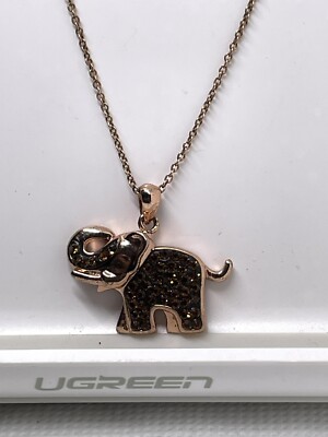 Rose Gold Plated Pave Crystal Elephant Good Luck Pendant Dainty Necklace 
