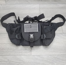 Tactical Fanny Pack - Military Waist Bag - USA Flag Patch - Utility Black
