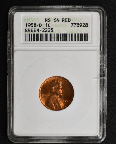1958-D Wheat Cent ANACS MS 64 RD