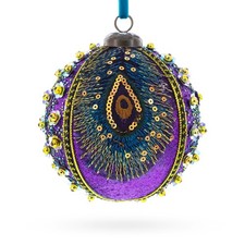 Peacock-Inspired Purple and Gold with Sequins Glitter Ball Ornament