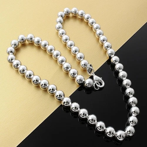 Women's 925 Sterling Silver 8mm Hollow Balls Beads Chain Necklace 16"-30" Gift - product listing photo