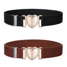 2Pcs Girls Belt, Elastic Waist Belts for Girls Boys Adjustable Heart Buckle S...