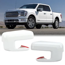 Left+Right White Side Mirror Cover Cap W/Signal Hole For Ford F150 2021-24 2025