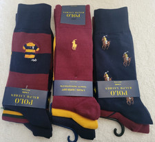Men's Polo Ralph Lauren 3-Pair Merlot/Gold Polo Bear Trouser Socks Size 10-13