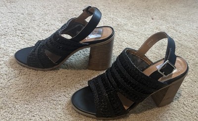 DV Dolce Vita Rian Black Woven Mule Block Heel Sandals Size 9