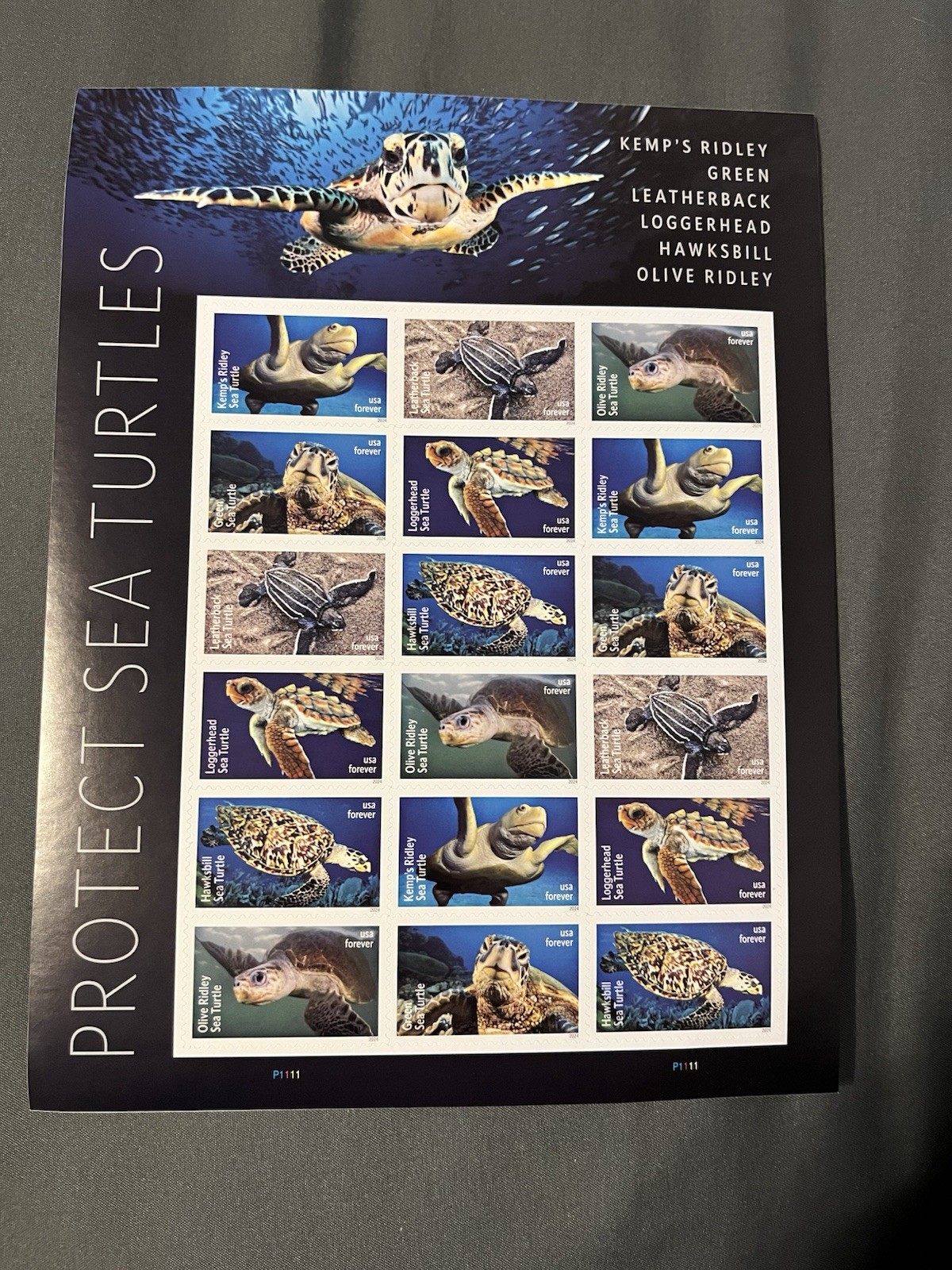 USPS U.S. Forever Stamps Collectible 18-Pack 1 Sheet Protect Sea Turtles Stamps