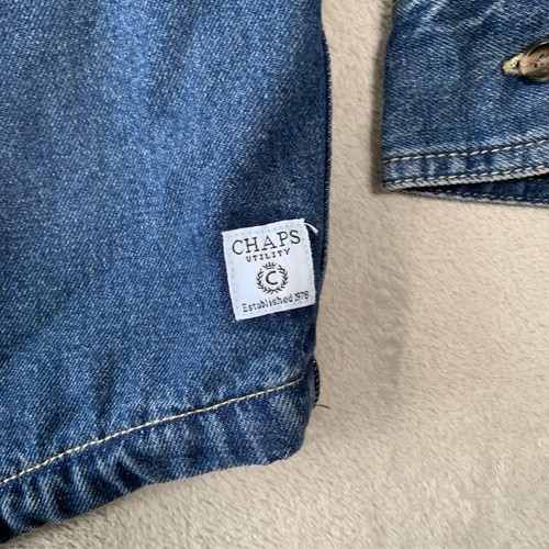 Chaps Denim Jacket Mens Large Blue Chore Overshirt Utility Worker Shirt Flannel - Picture 8 of 18