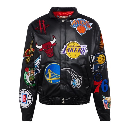 Jeff Hamilton NBA All Teams Collage Wielokolorowa skórzana kurtka ze skóry jagnięcej - Zdjęcie 25 z 53