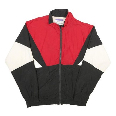 KOBE Herren Rot & Schwarz & Weiß Nylon Jacke L Reißverschluss Freizeit Retro Colourblock