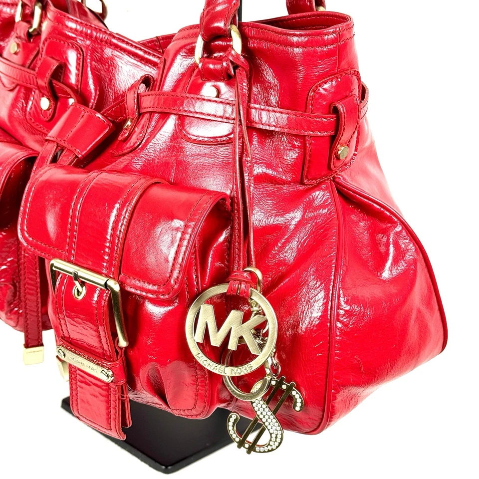 Bolsa satchel Michael Kors couro vermelho bolsa tote vintage autêntica magnética - Imagem 4 de 4