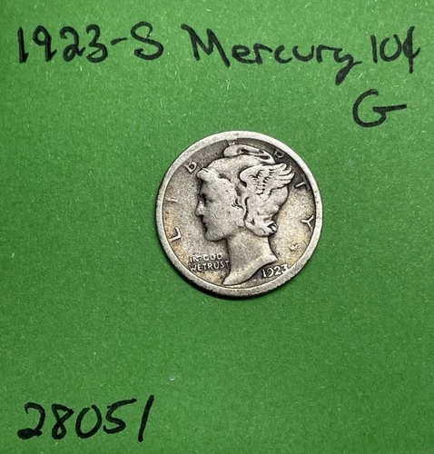 1923-S Mercury Dime 10c Good 90% Silver