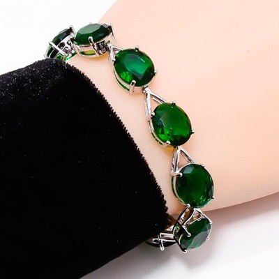 Chrome Diopside 925 Sterling Silver Tennis Bracelet B12932 Valentine Day Gift