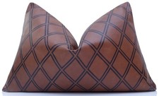 Luxury Brown Leather Geometric Throw Pillow 16x24  Handmade Modern Designer