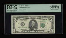 DBR 1995 $5 FRN New York Fr. 1984-B PCGS 35 PPQ Serial B11180551E