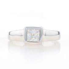 New CZ Ring - Sterling Silver Princess Cut Cubic Zirconia Solitaire Size 9