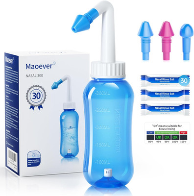 Neti Pot Sinus Rinse Bottle 300 ML with 30 Nasal Wash Salt Packets