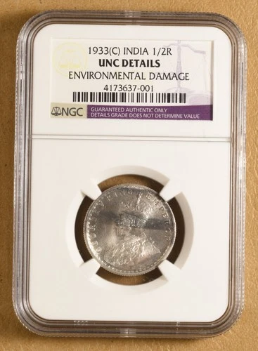 1933 C India 1/2 Rupee NGC Unc Details
