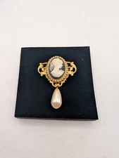 Vintage Victorian Style Cameo Button Cover With Pearl Dangle By Nony New York