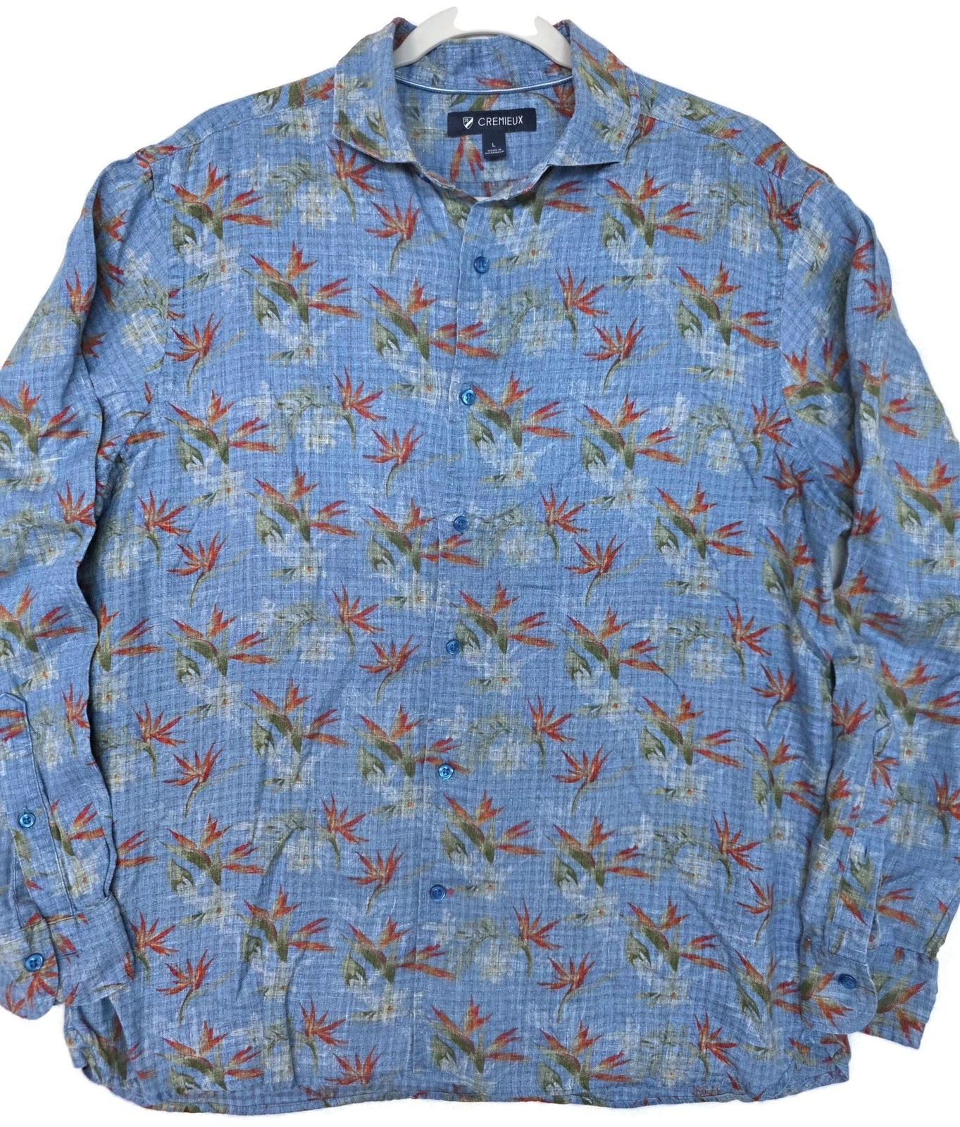 Cremieux Shirt Mens Large Blue Tropical Floral Long Sleeve Button Front Linen