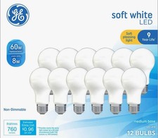 Box of 12 Bulbs TOTAL Bulk Pack GE Soft White LED A19 Light Bulbs 60W