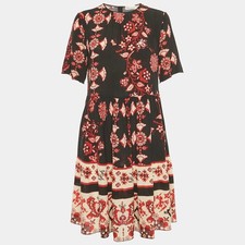 RED Valentino Black Red Printed Silk Short Dress M