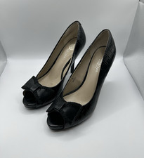 M&S Autograph Women's Black Croc Leather Wide Fit Shoes Heels - Ladies Size UK 4