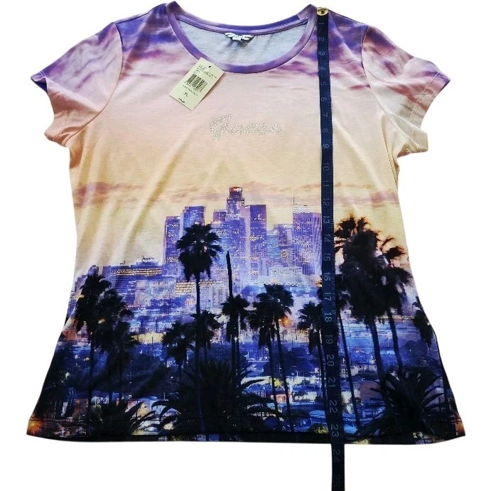 Camiseta Y2K GUESS Para Mujer Los Angeles Skyline Palmeras Adornada BLING Gráfico Foto 4 de 4