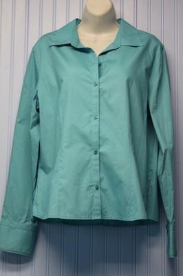 Casual Corner Annex 100% cotton blue turquoise l/s button front shirt XL NWT