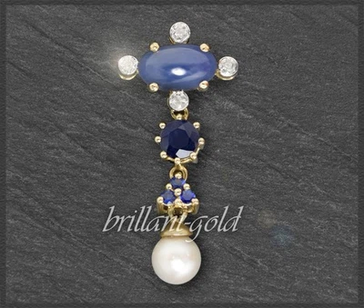 Anhänger mit Diamanten, Saphir & Perle, 585 Gelbgold Damenschmuck - Bild 1 von 4