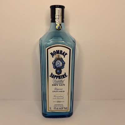 Bombay Sapphire London Dry Gin 1L Empty Bottle W/Cap Blue Glass