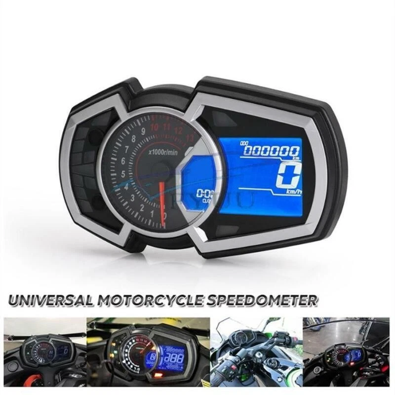 12V 13000RPM Universal LCD Motorcycle Speedometer Odometer RPM Speed Fuel Gauge - Image 3 of 4