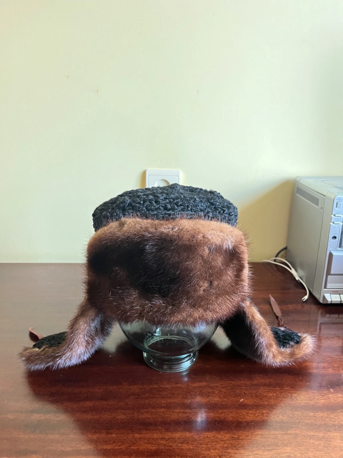 Men's winter fur mink hat ushanka. Soviet hat for strong winters, vintage brown