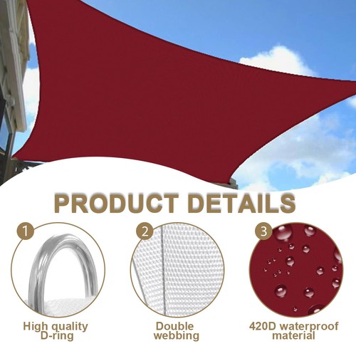 Waterproof Sun Shade Sail Awning Canopy Shelter Cover Anti-UV for Garden Pool - Picture 4 of 16