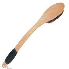 Horsehair Bath Brush Wooden Curved Long Handle Antiskid Shower Brush for Exfo...