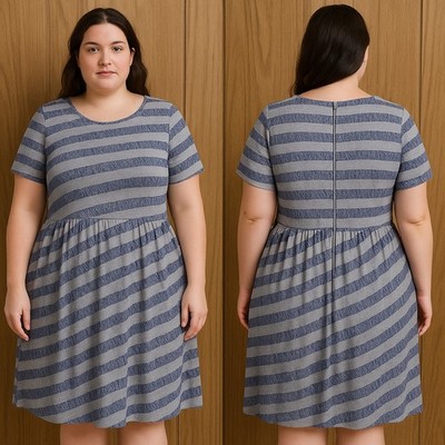 NEW LuLaRoe Amelia Dress   Size 2XL   Gray & Navy Striped Contemporary 
